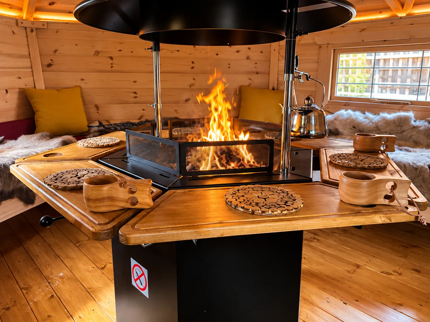 The fire table in the garden retreat, a cosy end to an evening spa