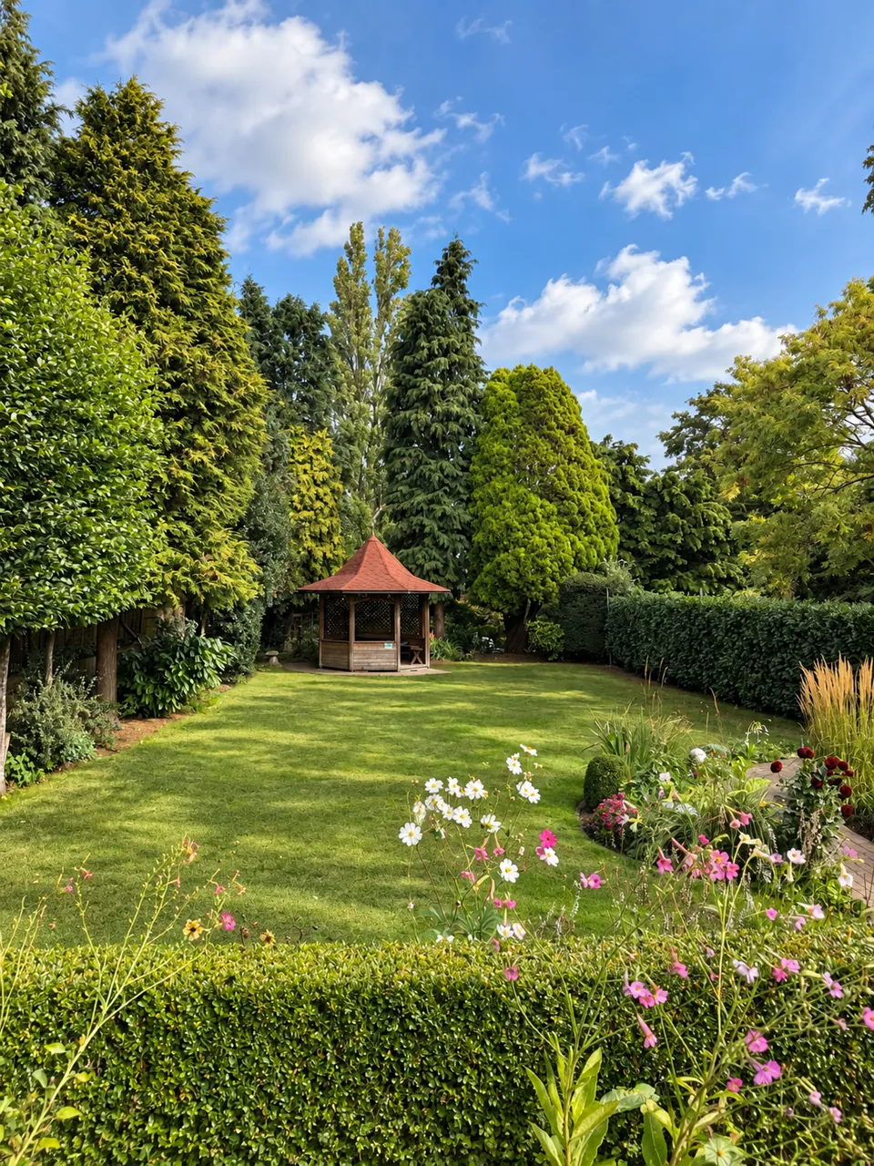 The lawn and gazebo at Clover Wellness, a spa near Lichfield by train