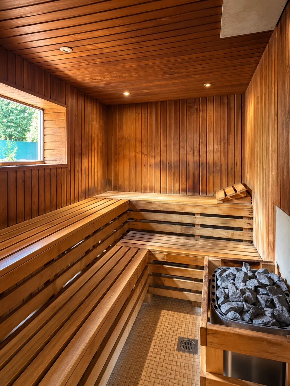 The timber sauna, the heart of an evening spa visit at Clover Wellness